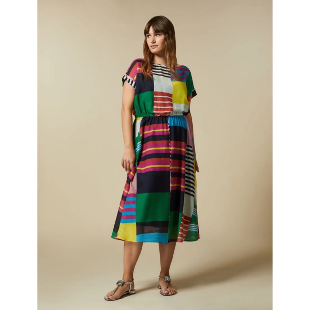 Marina Rinaldi Dress Midi Patchwork Multicolor 14